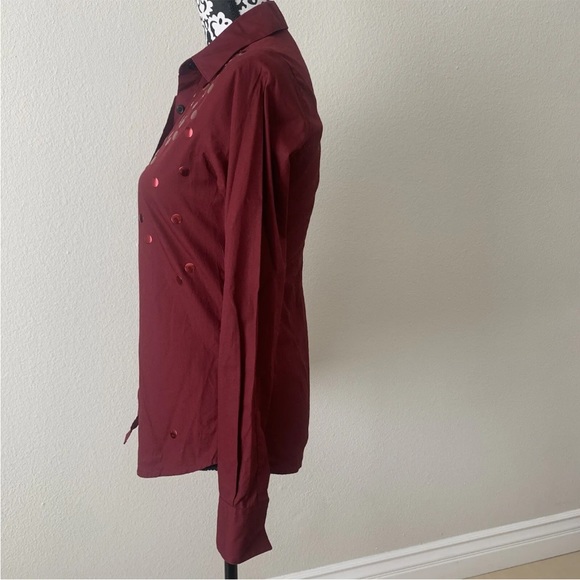 Libertine Womens Long Sleeve Collared Button Down Blouse Top Dark Red Size S - Picture 3 of 9